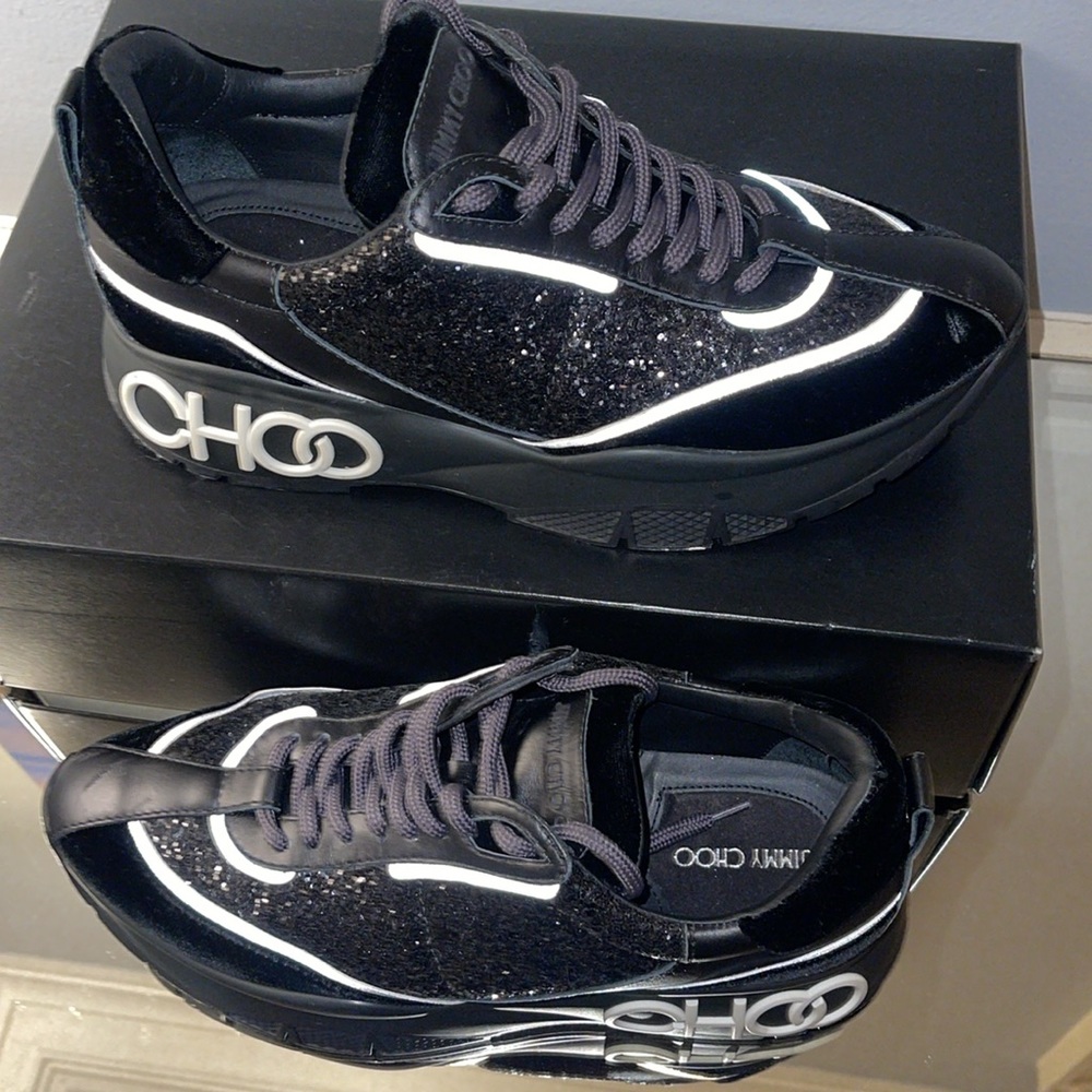 9 Jimmy Choo Black & White Shimmer Shoes
Raine galactica glitter sneakers 8.5 - Picture 4 of 11
